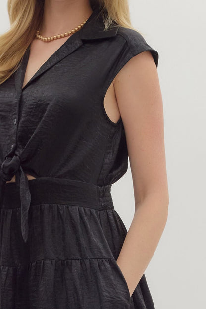 Own the Night- Black Sleeveless Tiered Dress