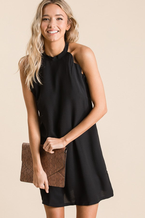 Scalloped Sleeveless Dress - Black