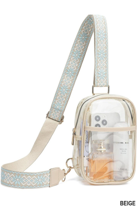 Clear Sling Bag with Guitar Strap - Beige