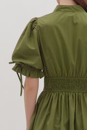 Fall Dreams- Olive V-Neck Dress