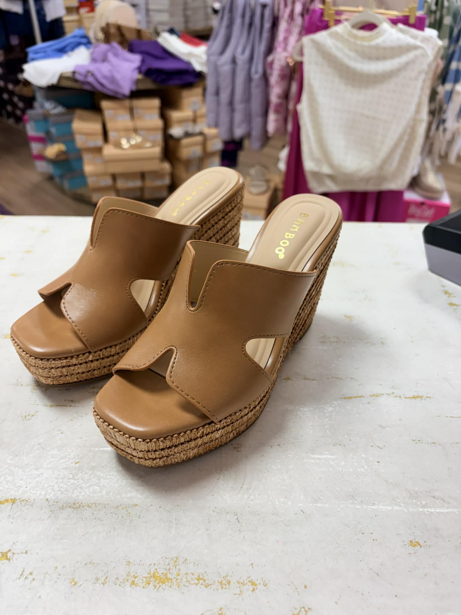 ATTIRE- Tan Mule Wedge