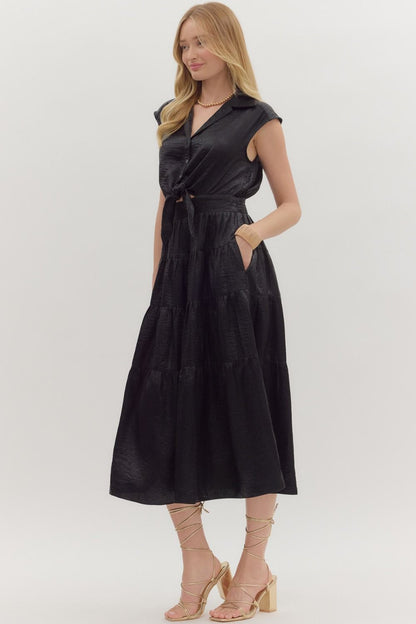 Own the Night- Black Sleeveless Tiered Dress