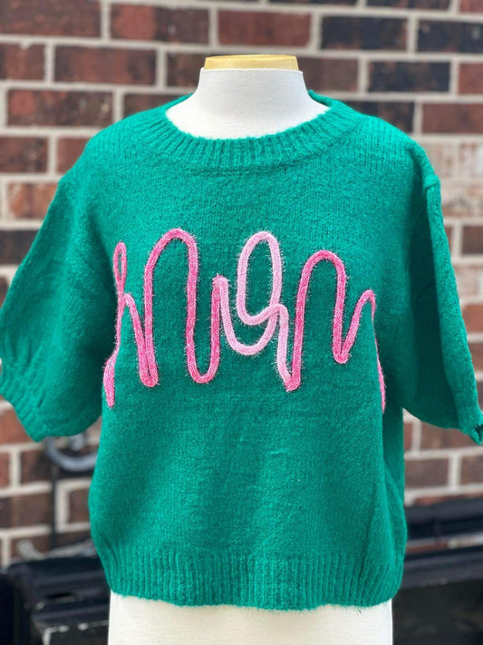 MOM Metallic Tinsel Short Puff Sleeve Top - TEAL