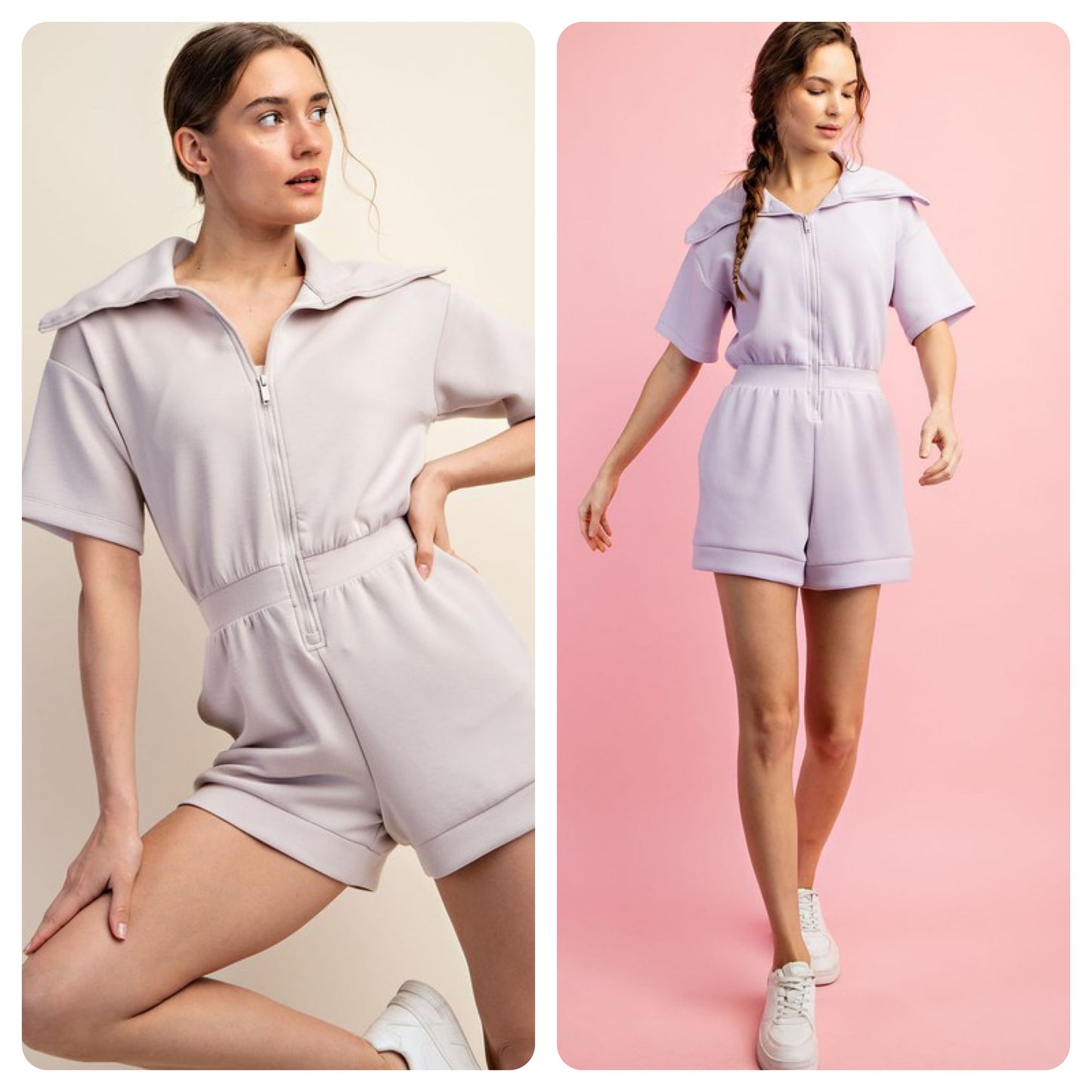 Modal Short Sleeve Zipper Romper