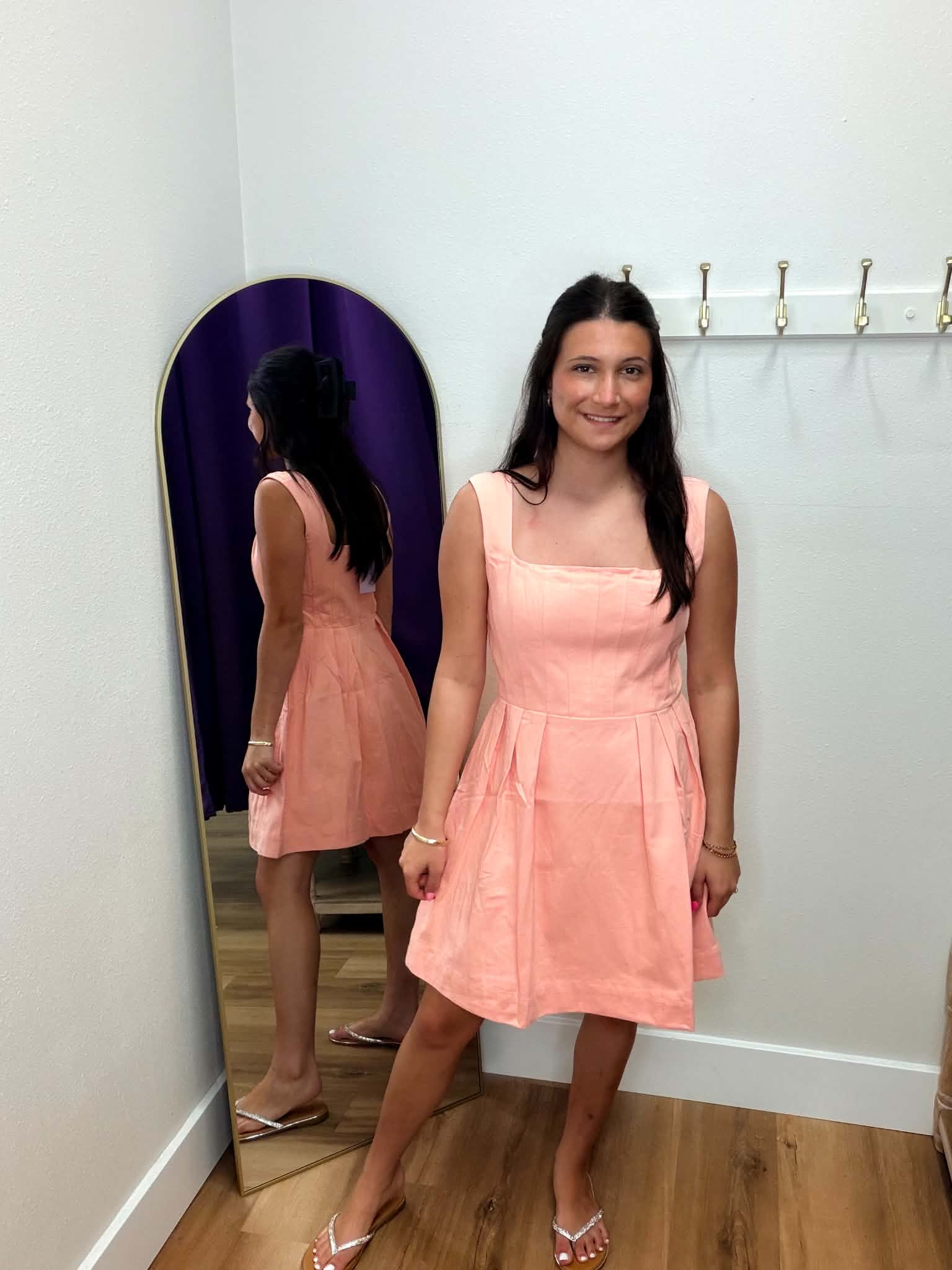 Square Neck Wide Straps Pleated Mini Dress