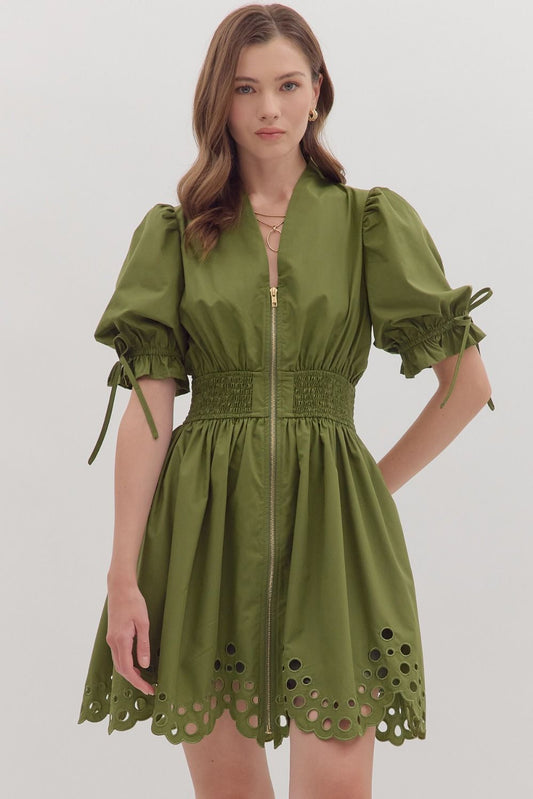 Fall Dreams- Olive V-Neck Dress