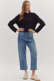 Quilted in Luxury- Long Sleeve Cable Knit Top