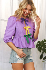 Mardi Gras Open Front Babydoll Top