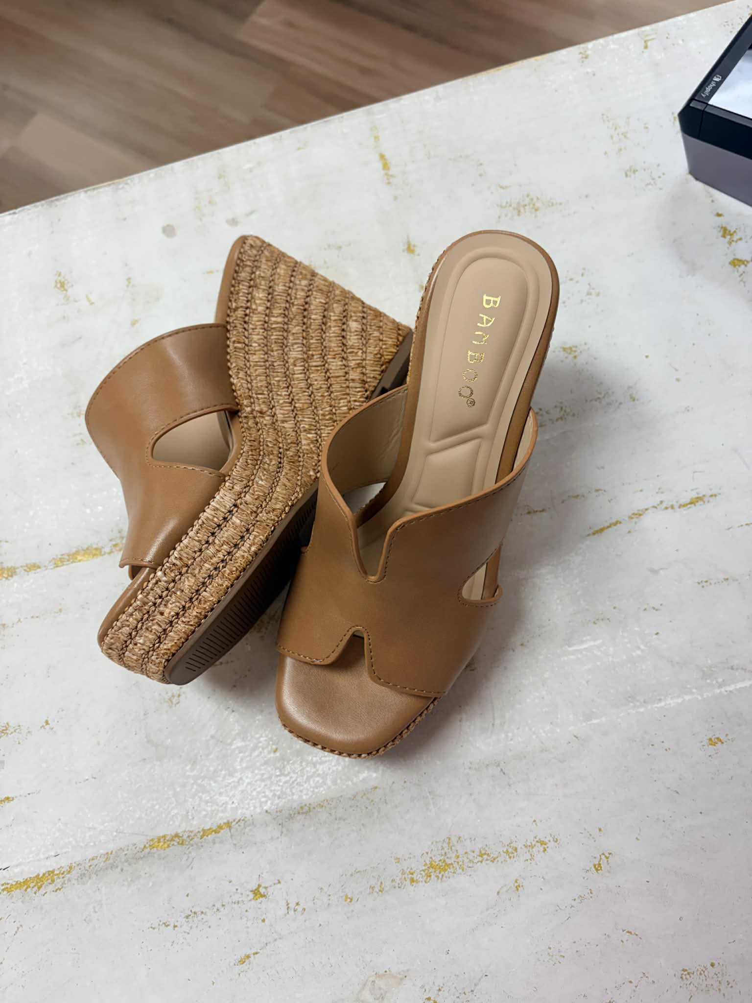 ATTIRE- Tan Mule Wedge