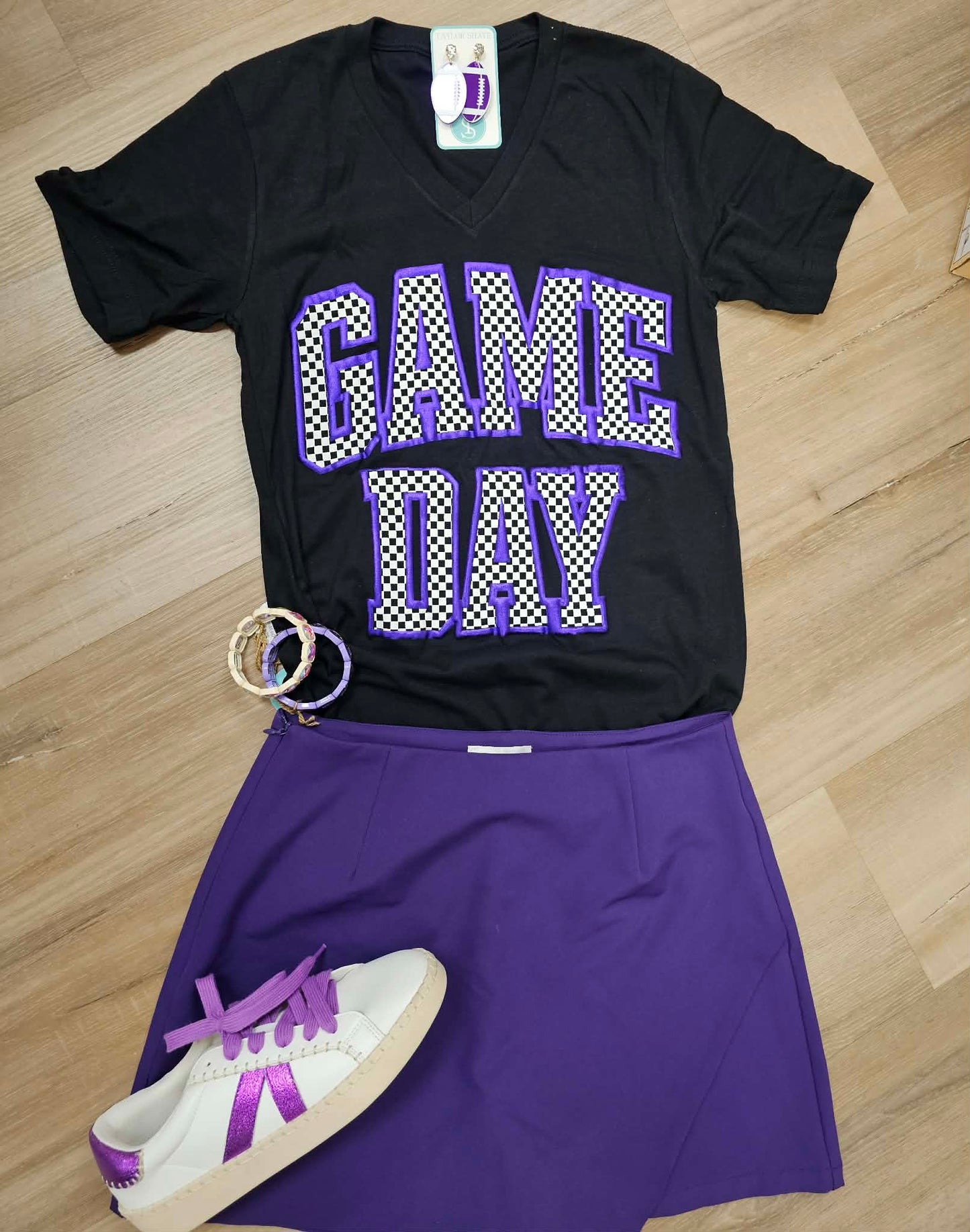 Checkered Game Day with Metallic Puff Tee