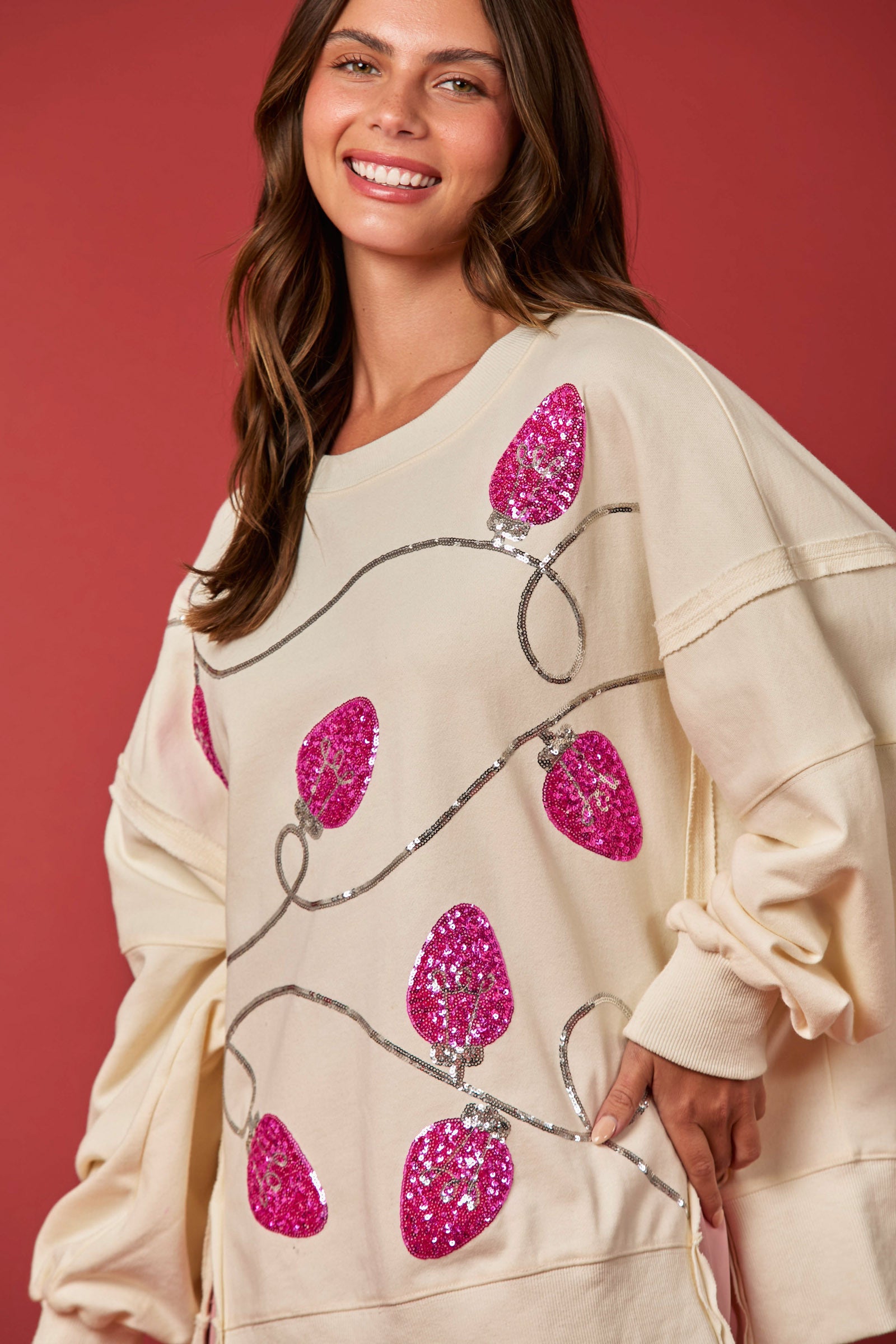 Pink Christmas Lights Open Seam Sweatshirt