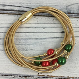 Christmas Red & Green Pearl Guitar String Bracelet