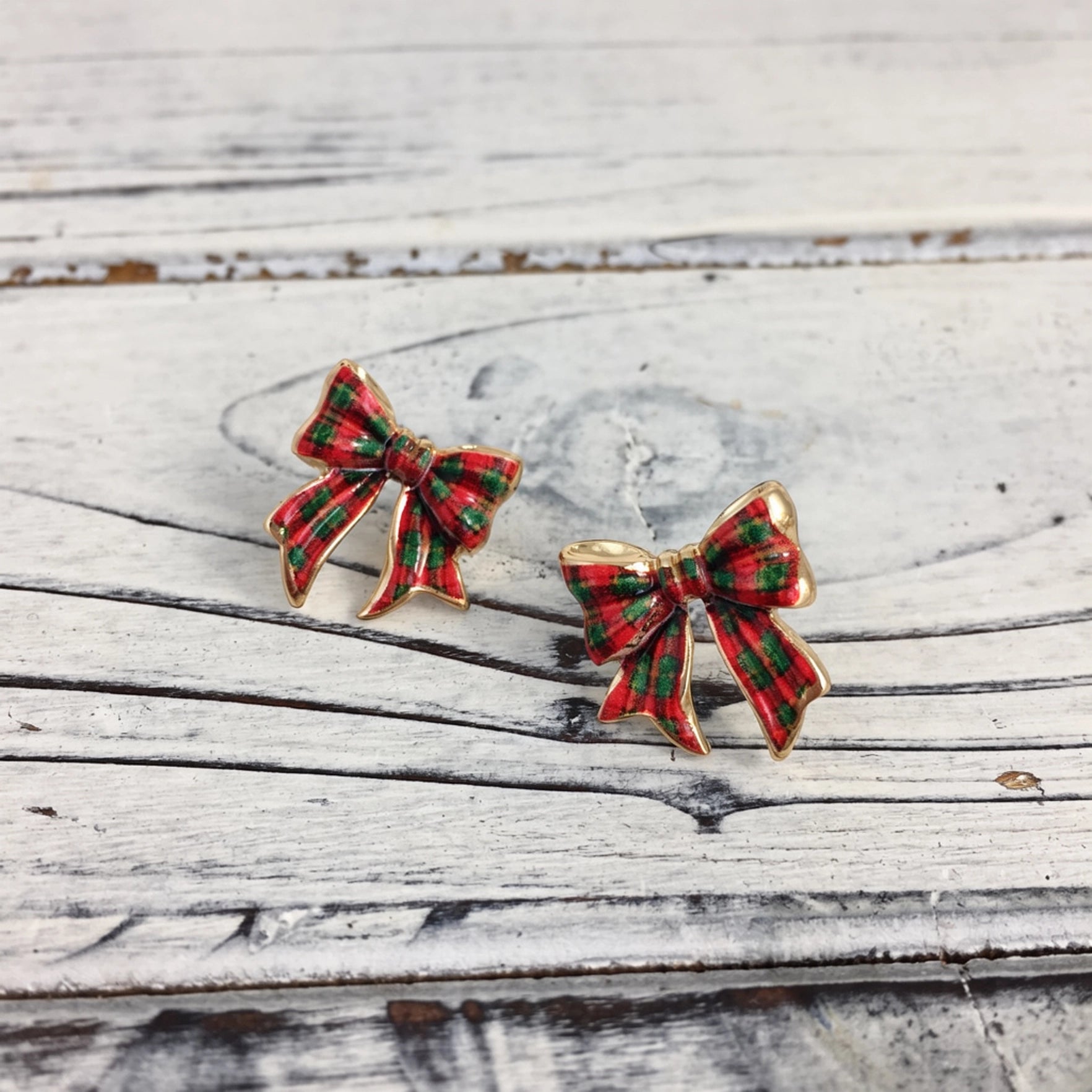 Christmas Plaid Bow Post Earrings