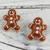 Glitter Gingerbread Man Post Earrings