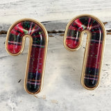 Christmas Plaid Candy Cane Post Earrings