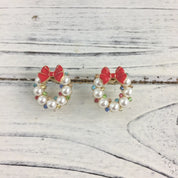 Pearl Christmas Wreath Post Earrings