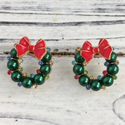Pearl Christmas Wreath Post Earrings