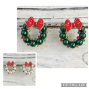 Pearl Christmas Wreath Post Earrings