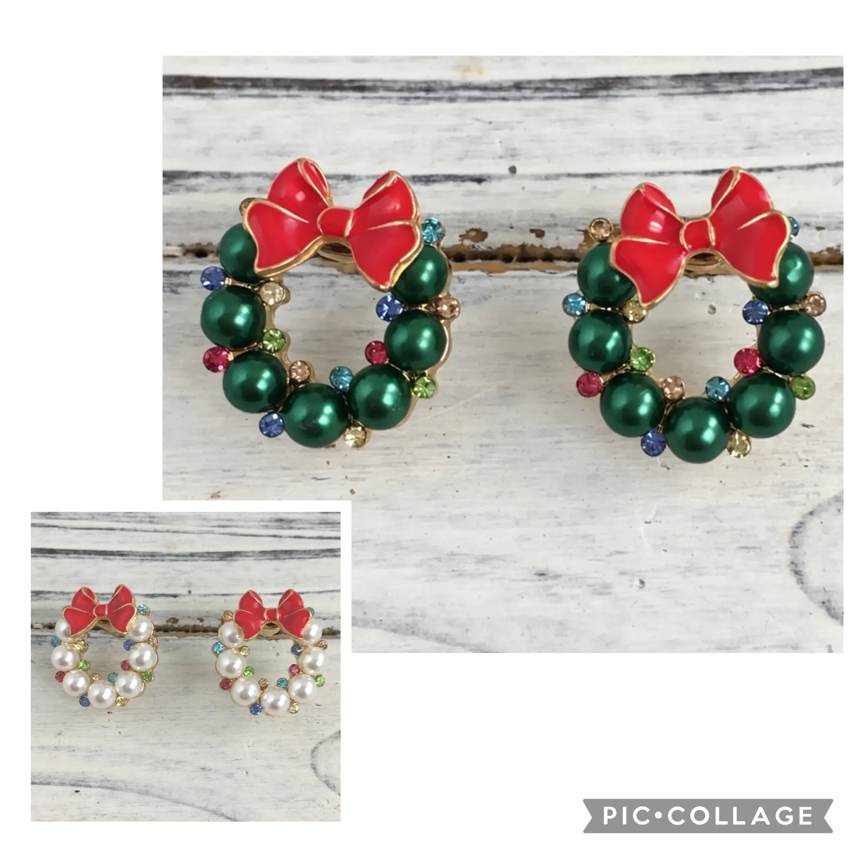 Pearl Christmas Wreath Post Earrings