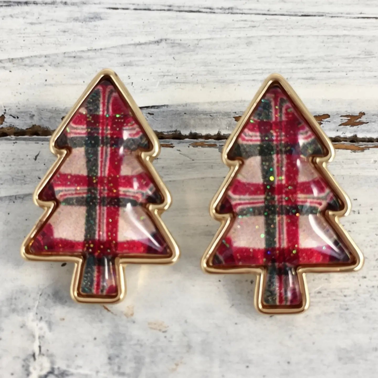 Christmas Plaid Tree Post Earrings