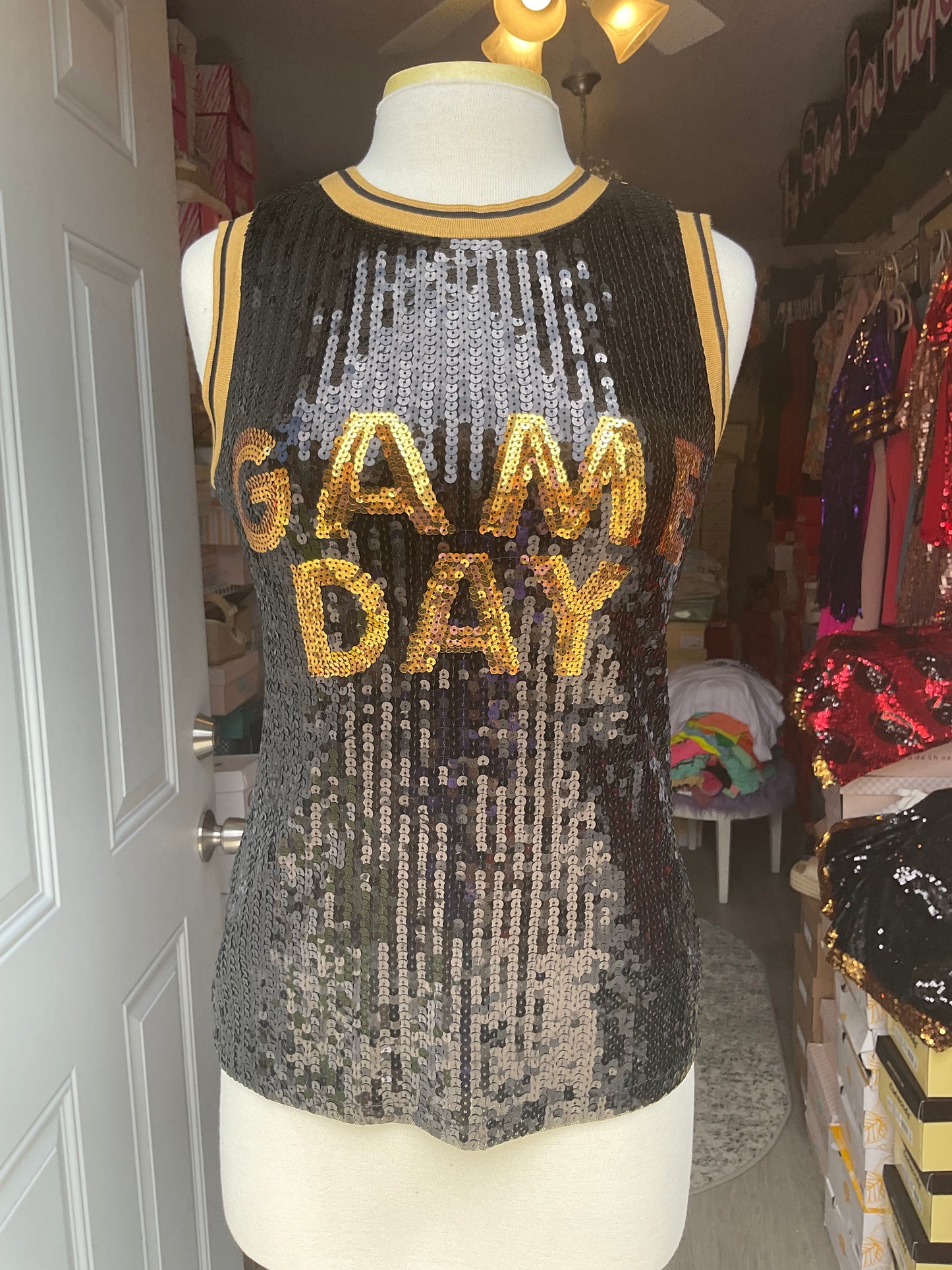 Sleeveless Sequin Game Day Jersey Top