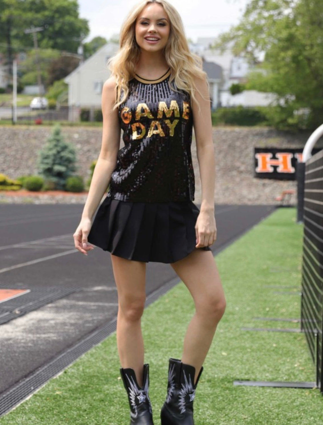 Sleeveless Sequin Game Day Jersey Top