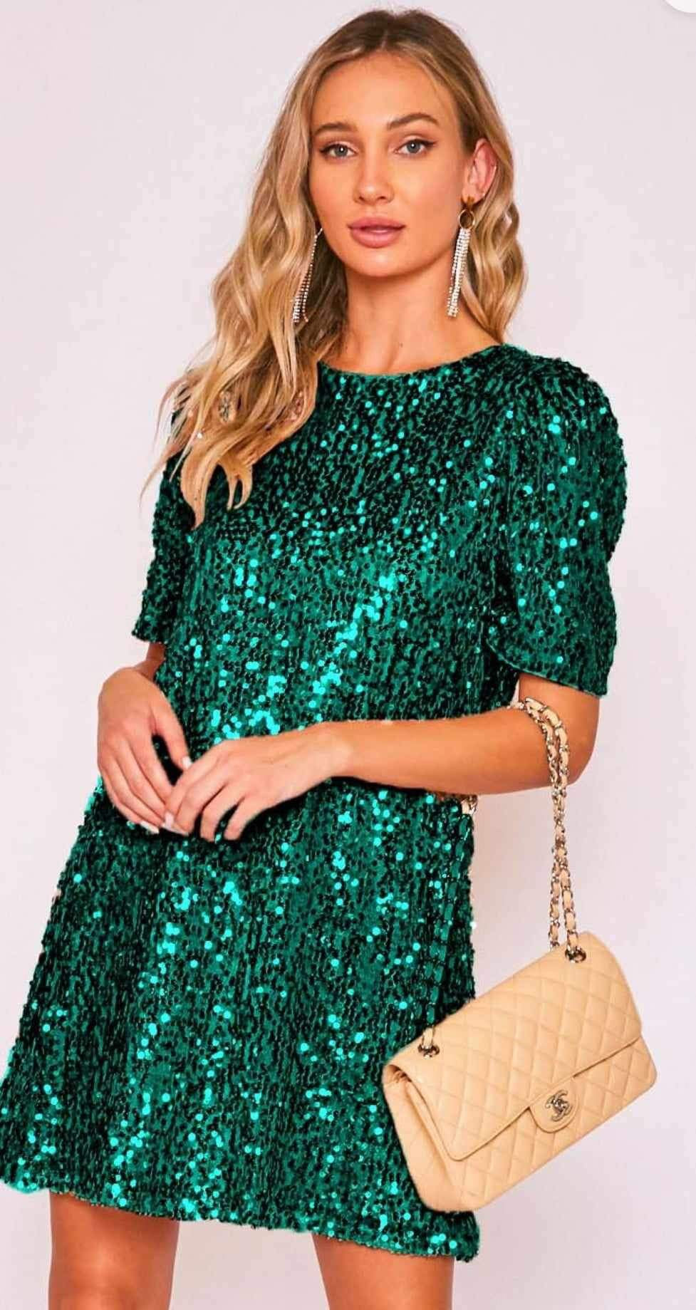 Puff Sleeve Sequin Dress