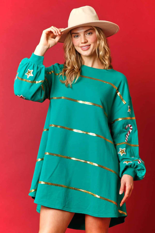 Sequin stripe Christmas Sweatshirt Dress