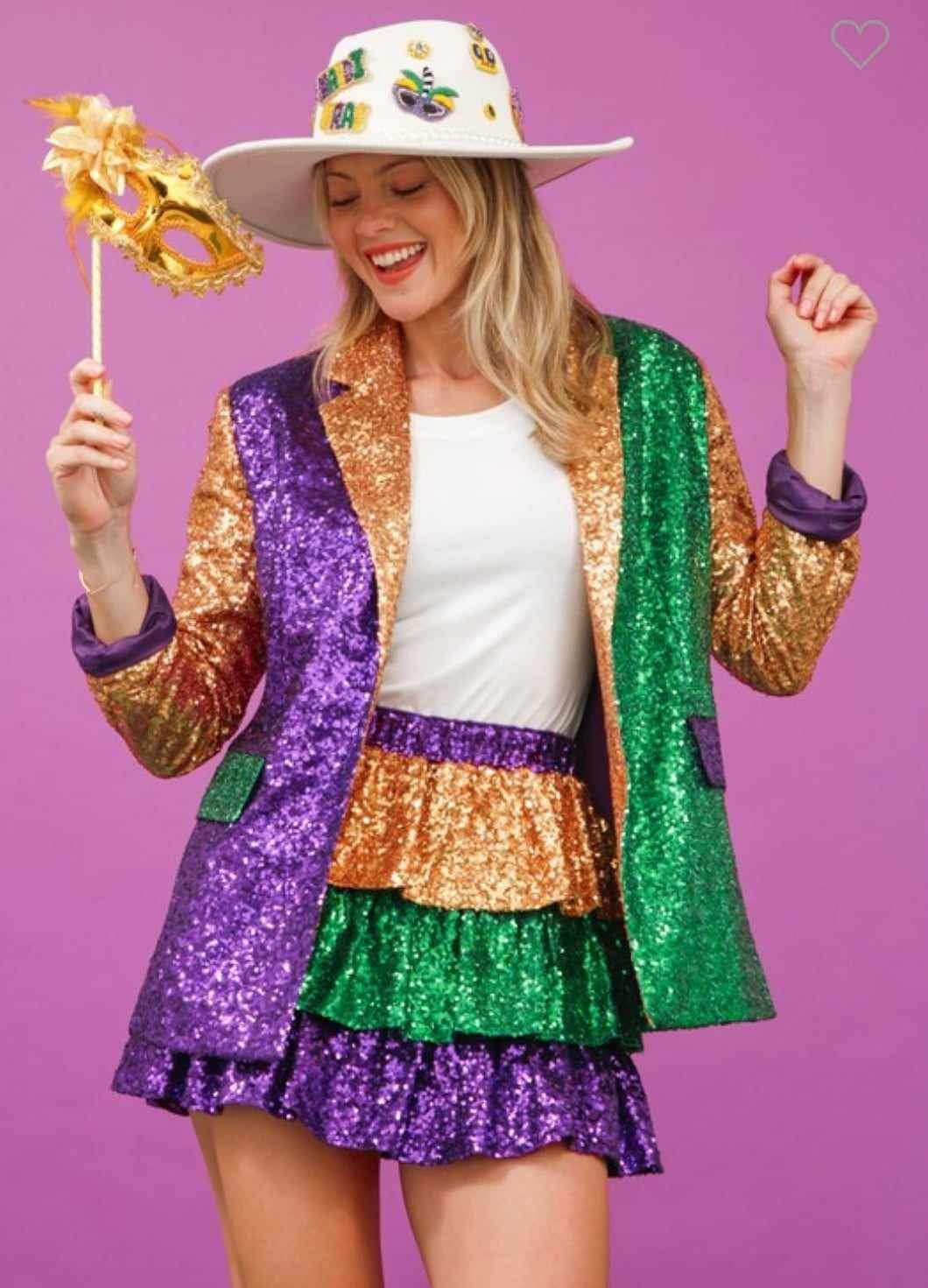 Sequin Color Block Mardi Gras Skirt