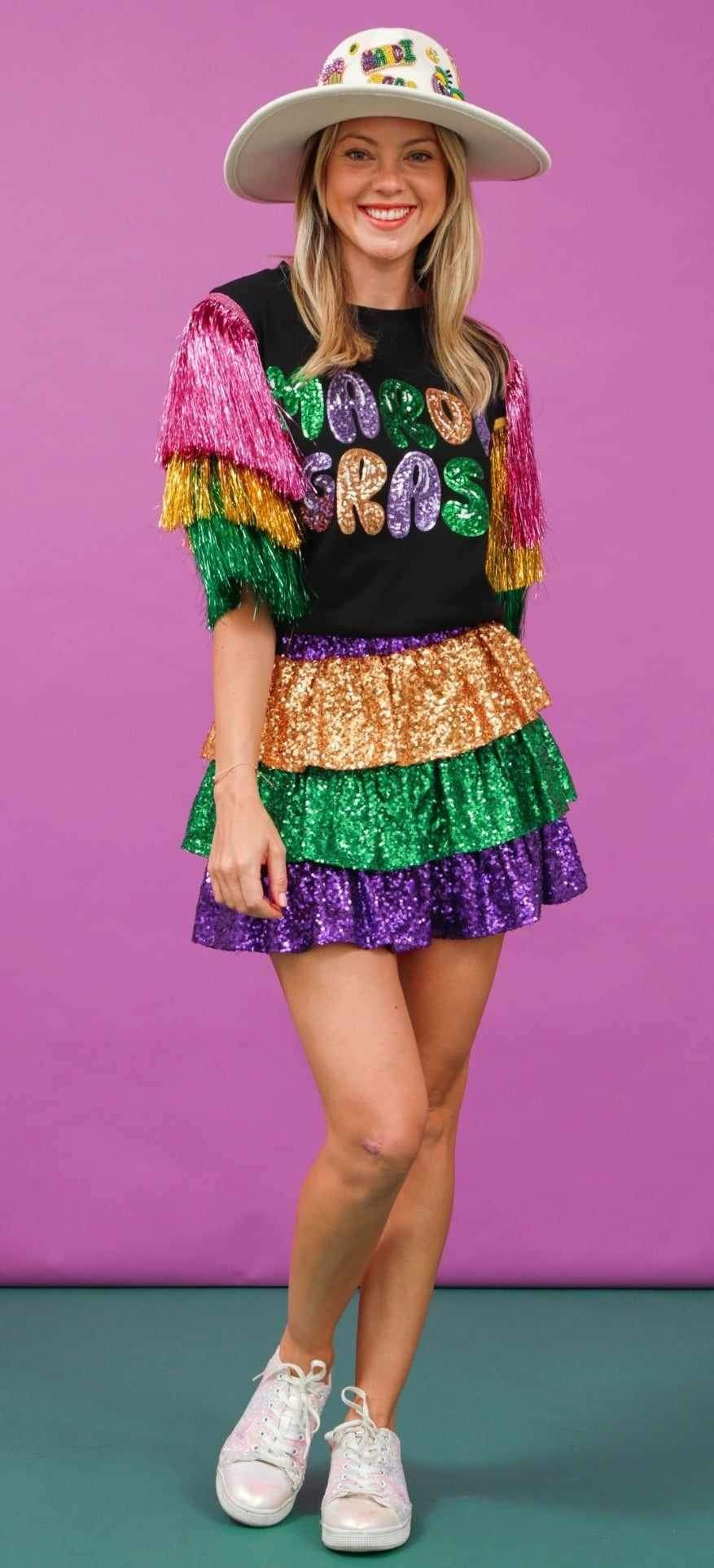 Sequin Color Block Mardi Gras Skirt