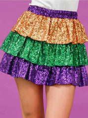 Sequin Color Block Mardi Gras Skirt