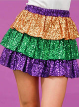 Sequin Color Block Mardi Gras Skirt