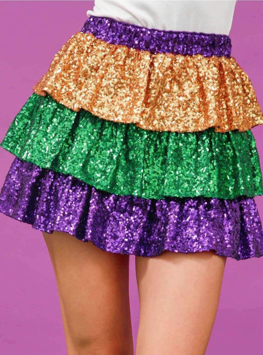 Sequin Color Block Mardi Gras Skirt