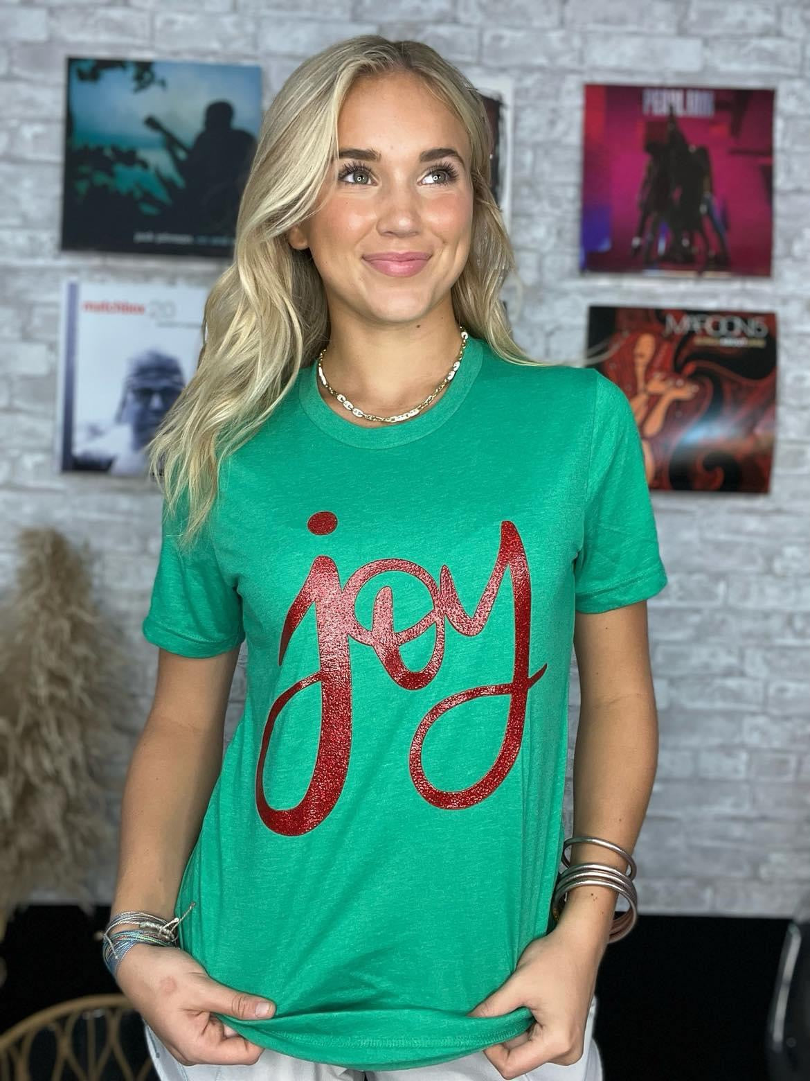 “Joy” Red Glitter Tee