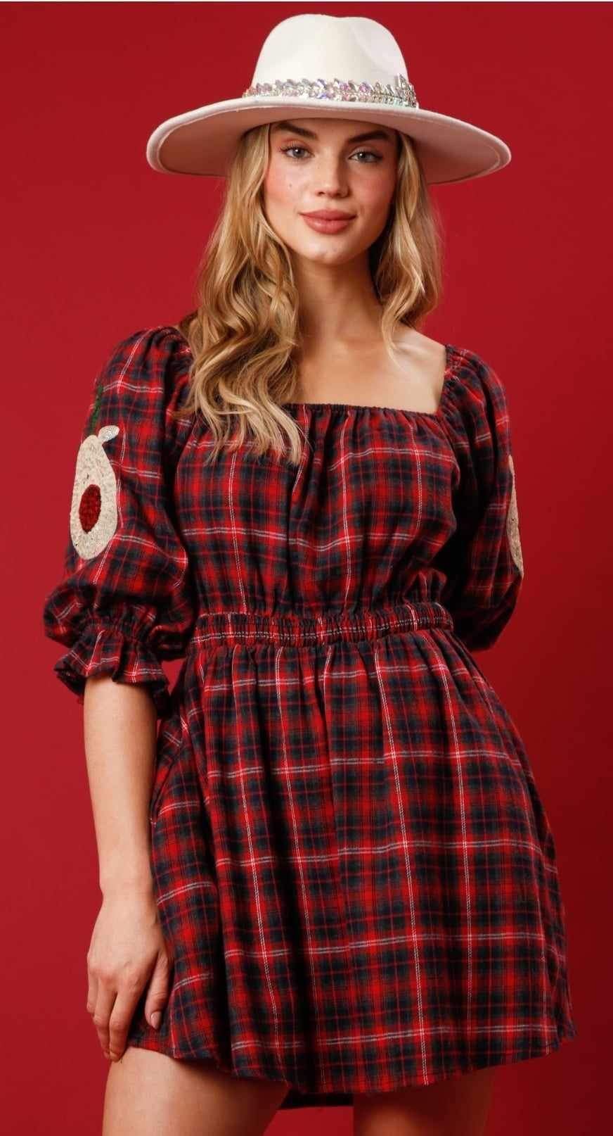 Plaid Sequin Rudolph Dress-FINAL SALE