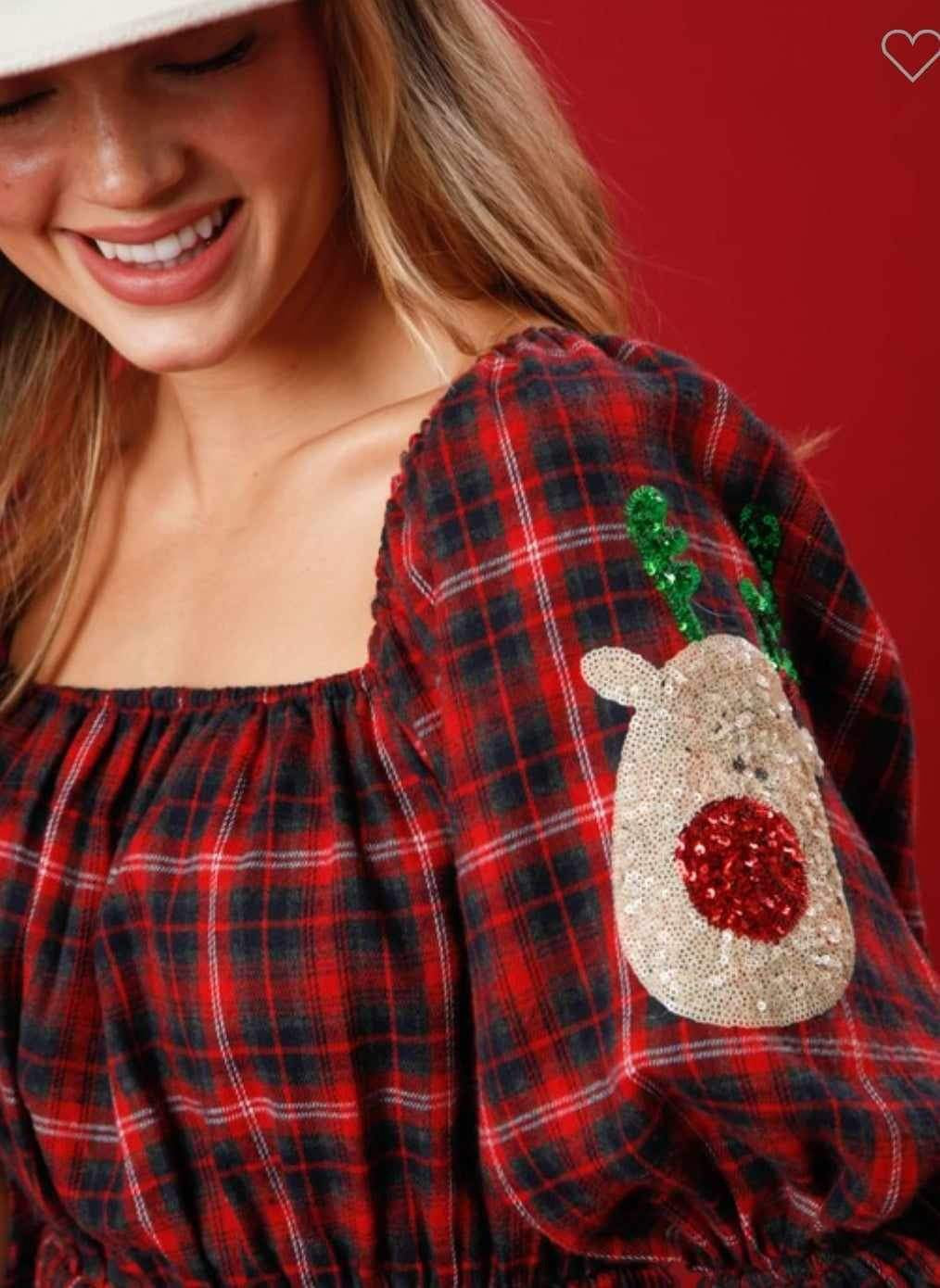 Plaid Sequin Rudolph Dress