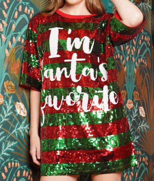 Sequin ‘I’m Santa’s Favorite” Dress