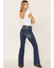 Tinsley High Rise 5 Button Flare Jeans - DARK MEDIUM WASH