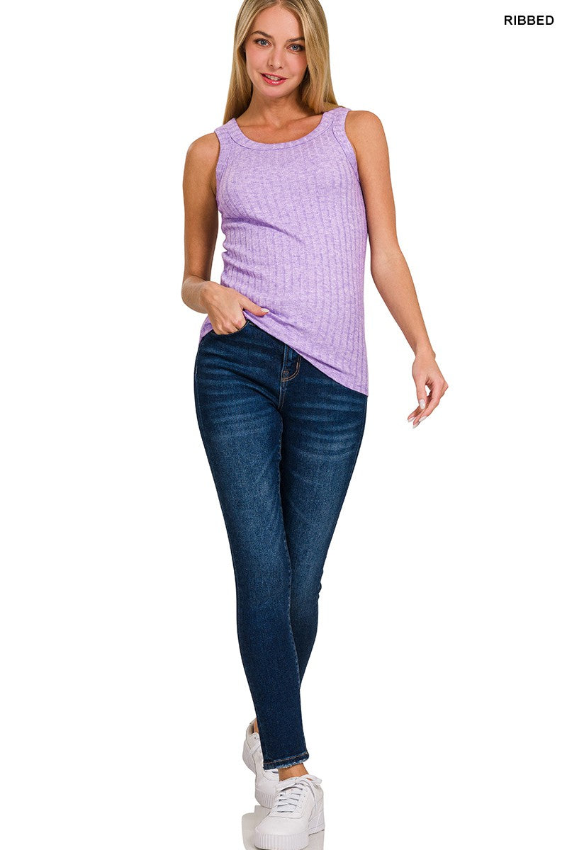 Ribbed Scoop Neck Sleeveless Top- Lavender