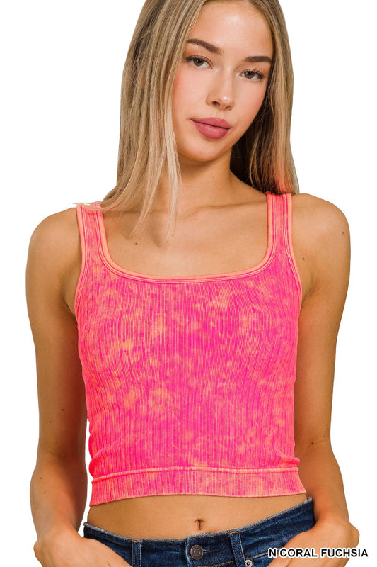 Reversible Ribbed Cropped Tank Top- Fuchsia