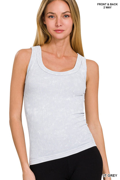 Reversible Ribbed Washed Tank Top- Light Grey