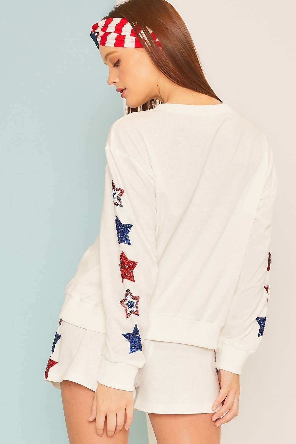 Round Neck Long Sleeve Star Patch French Terry Sweater