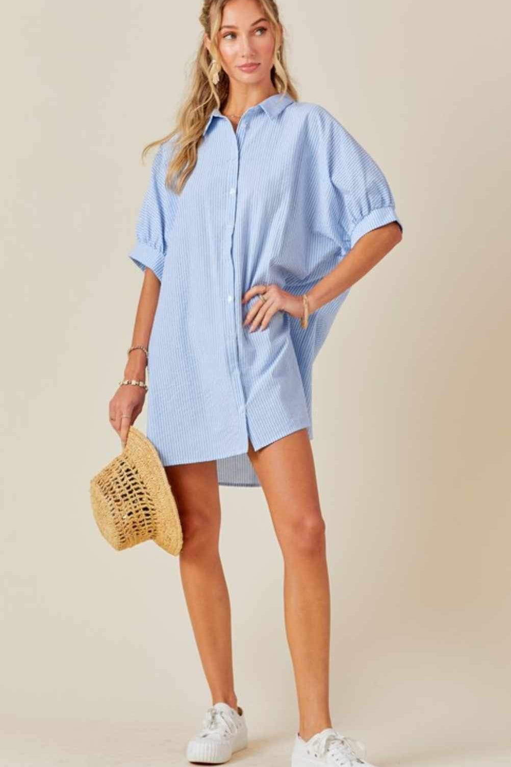 Oversized Button Down Striped Dress