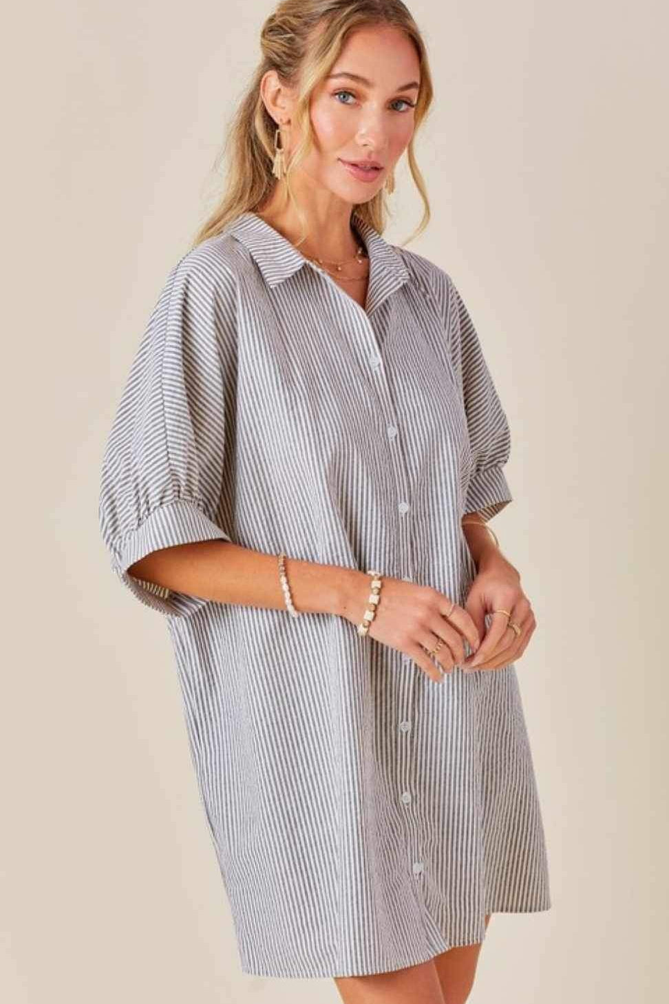 Oversized Button Down Striped Dress
