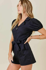 Collared Denim Zip Down Romper