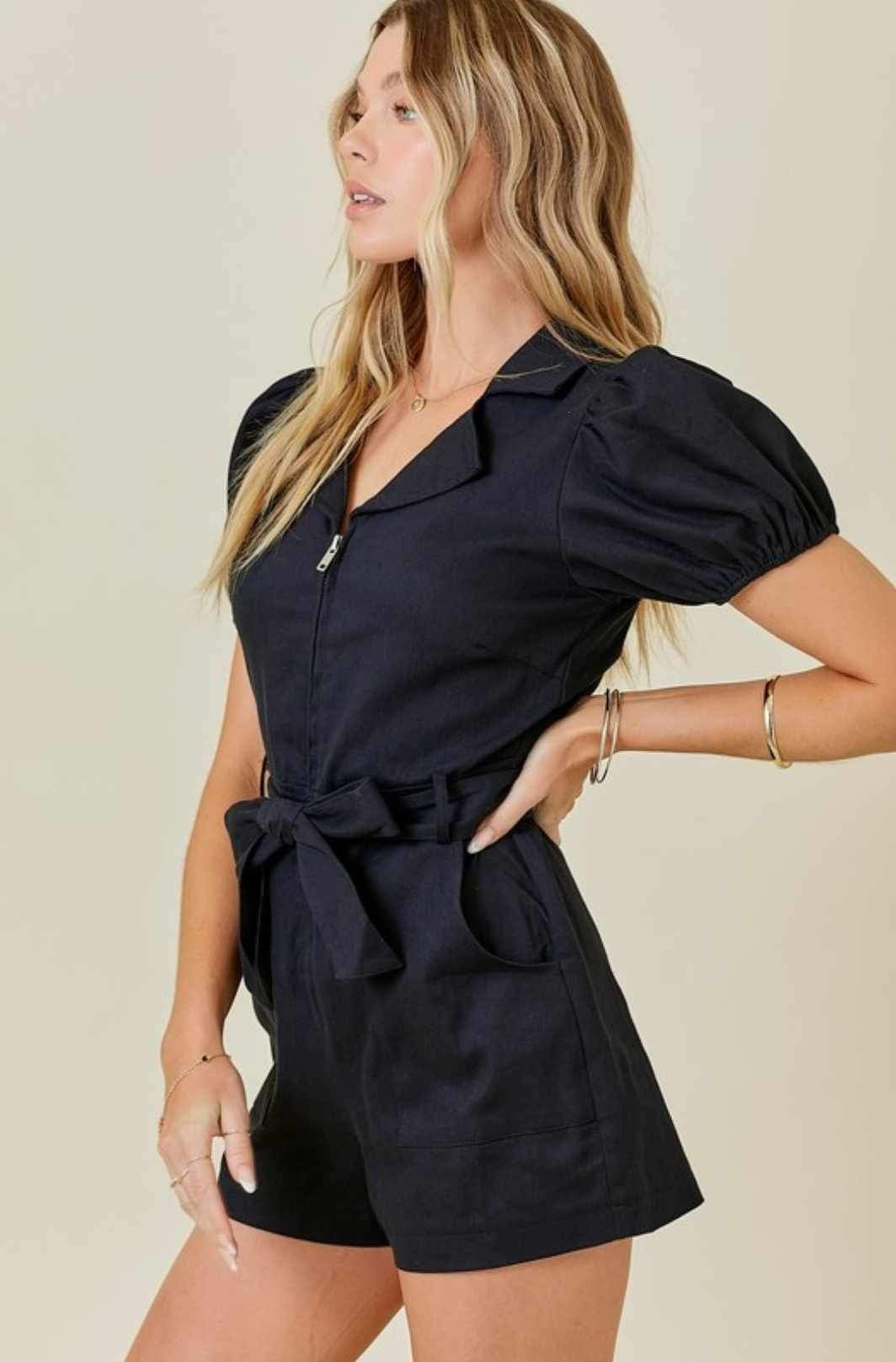 Collared Denim Zip Down Romper