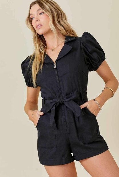 Collared Denim Zip Down Romper