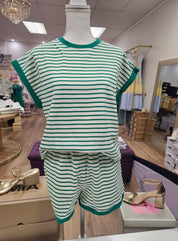 Terry- White and Green striped shorts