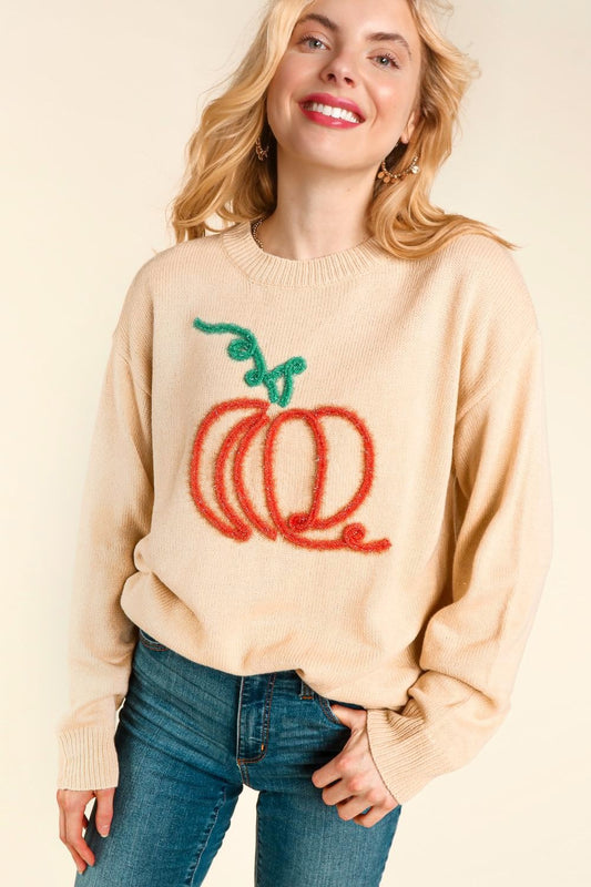 PUMPKIN METALLIC GLITTER SWEATER