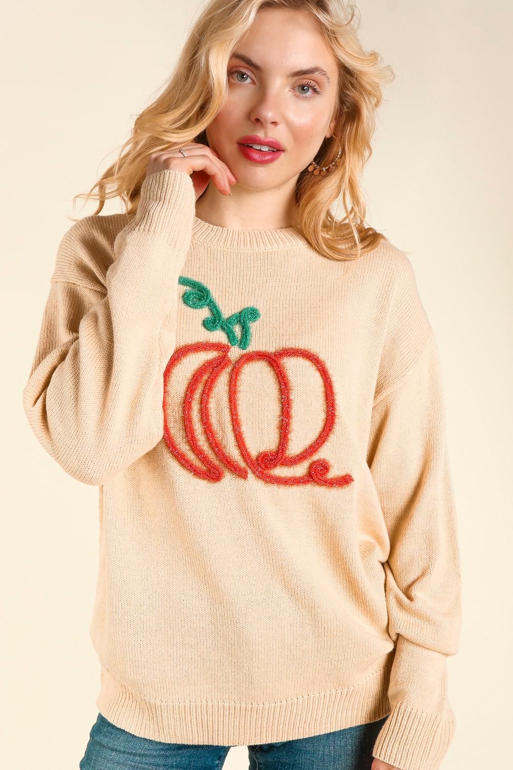 PUMPKIN METALLIC GLITTER SWEATER